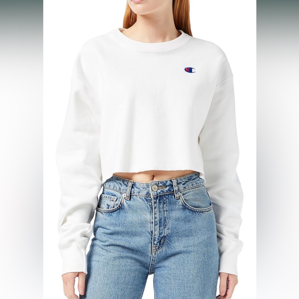 Champion Reverse Weave Cropped Sweatshirt, White, Small
